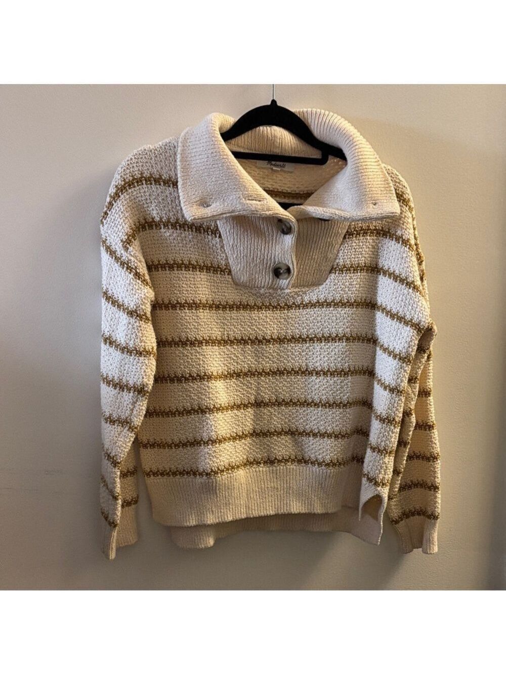 Madewell Cream and Brown Striped Turtleneck Sweater